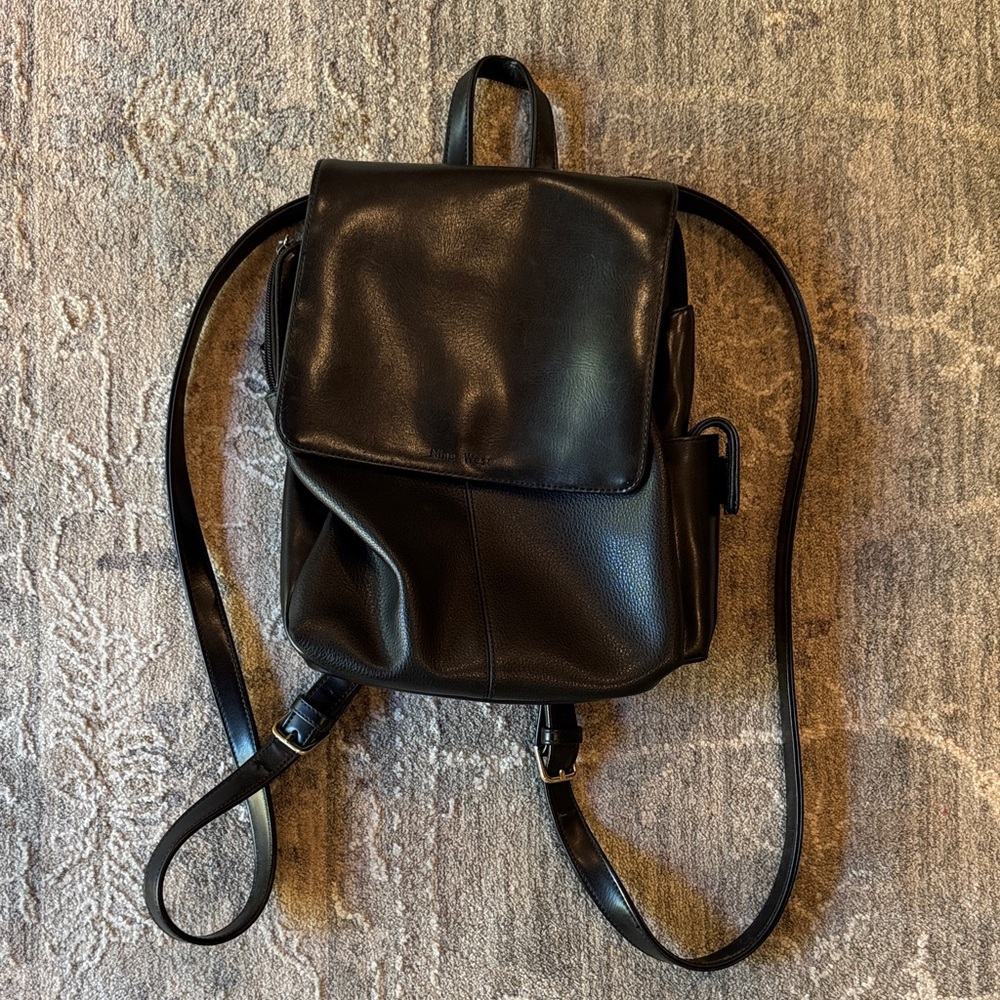 Nine West Black Leather Backpack